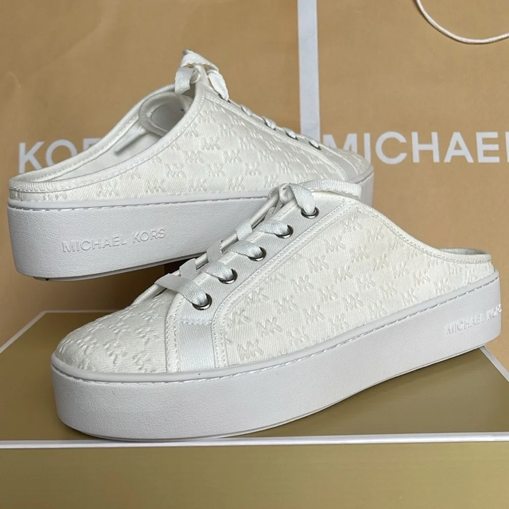 Michael Kors POPPY SLIDE SNEAKERS MK DEBOSSED WASHED DENIM 49T4POFP2D Platforms